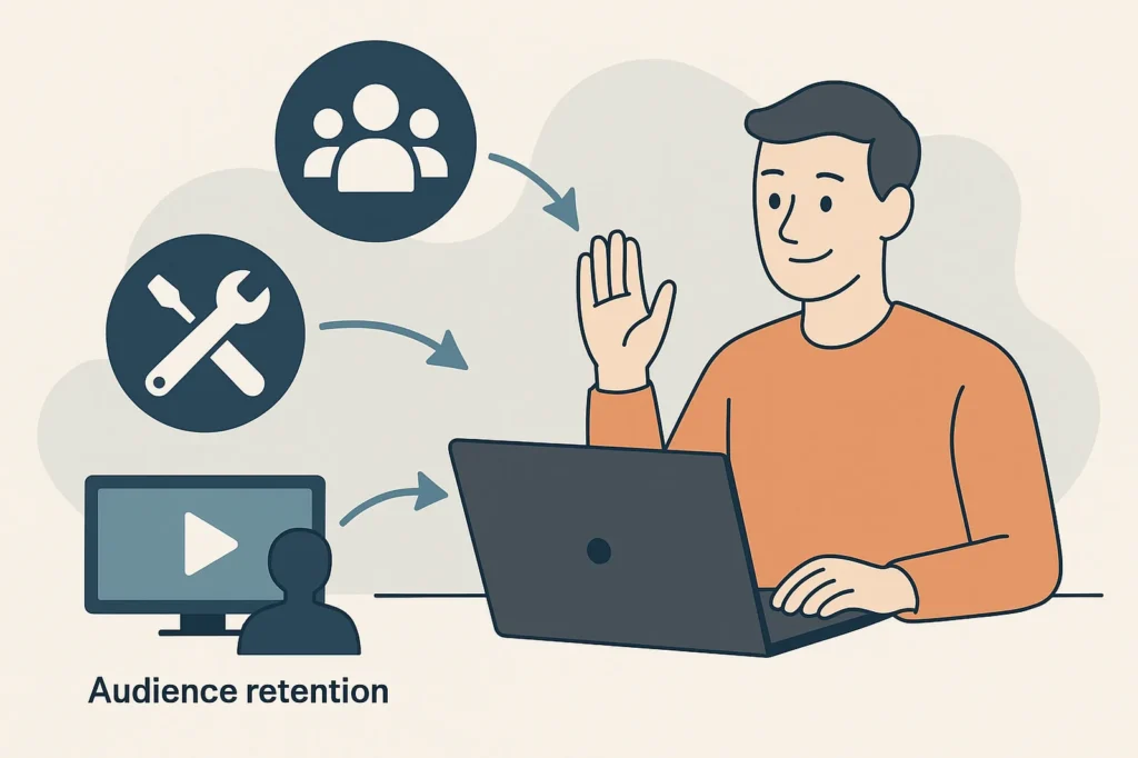 Illustration showing improved audience retention, reduced technical issues, and smoother IPTV workflows through stable streaming, organized systems, and efficient operator support.